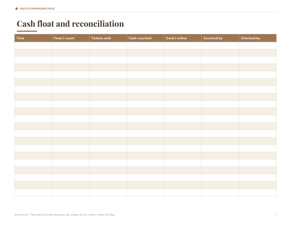 Preview of Printable Cash Count Reconciliation Sheet