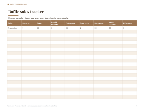 Preview of Printable Raffle Sales Tracker